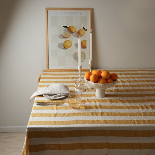 100% French Flax linen Tablecloth - Sunflower Stripe