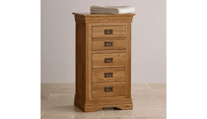 French Rustic Solid Oak 5 Drawers Tallboy