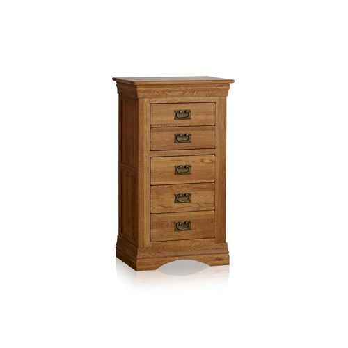 French Rustic Solid Oak 5 Drawers Tallboy
