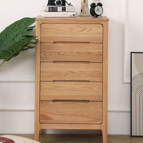 Seattle Natural Solid Oak 5 Drawers Tall Boy