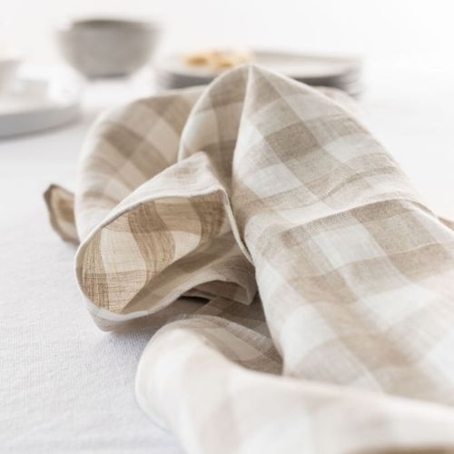 100% French Linen Tea Towel - Set 2-Natural Gingham