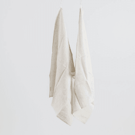 100% French Linen Tea Towel - Set 2-Charcoal Pinstripe
