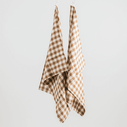 100% French Linen Tea Towel - Set 2-Ginger Gingham