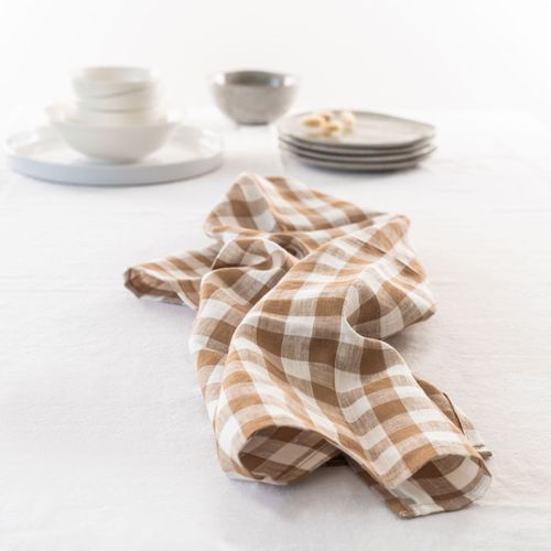 100% French Linen Tea Towel - Set 2-Ginger Gingham
