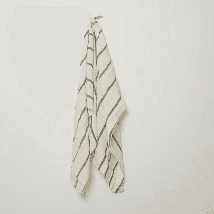 100% French Linen Tea Towel - Set 2-Lichen Stripe