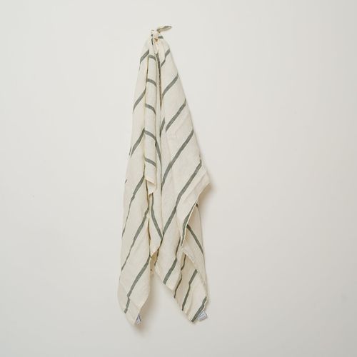 100% French Linen Tea Towel - Set 2-Lichen Stripe