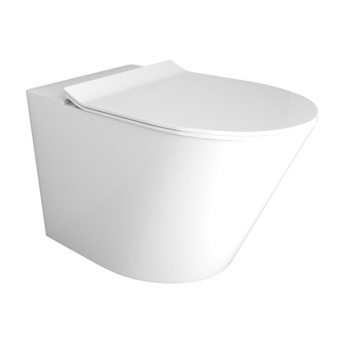 Vivo Floor Mounted Pan Slim Seat Rimless Gloss White