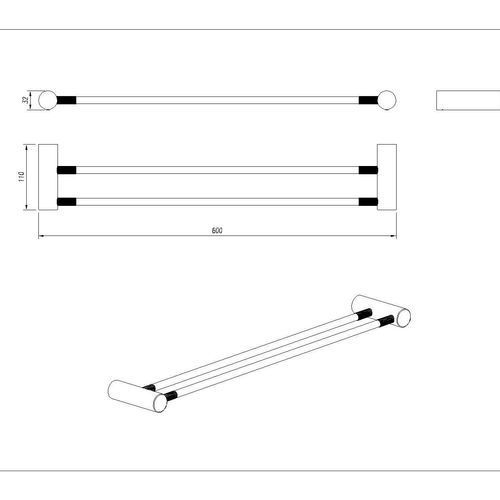 Caddence Double Towel Rail 600mm Brushed Nickel