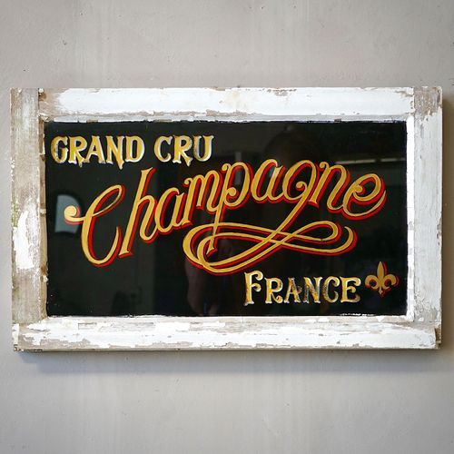 Painted Glass Champagne Sign
