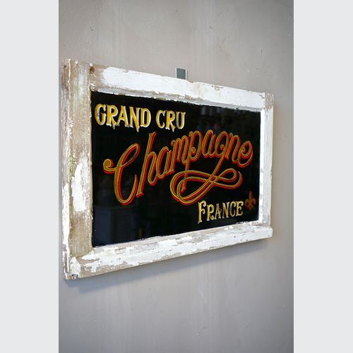 Painted Glass Champagne Sign
