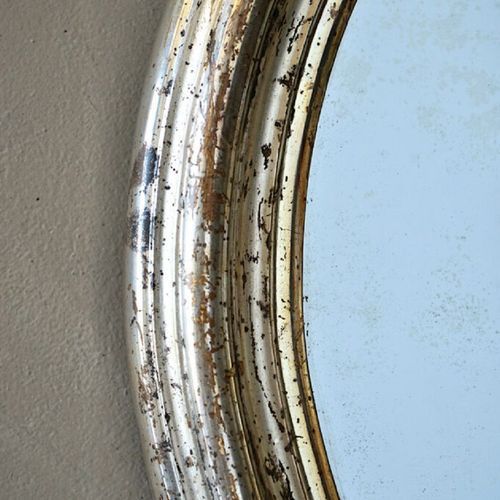 French Antique Silvered Oval Mirror