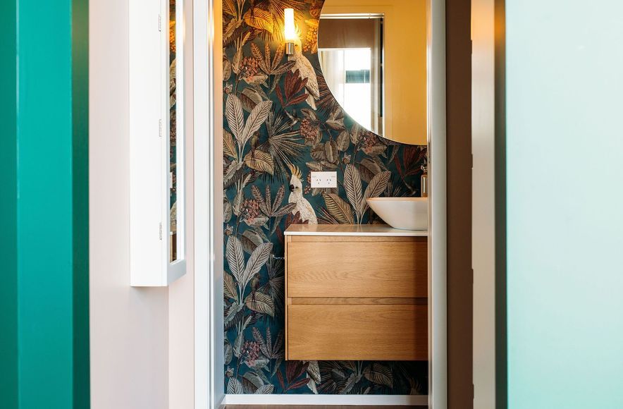 Wallpaper and Tiled Bathroom Design