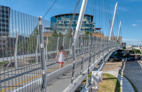 Pedestrian Bridge with Wire Mesh Fence