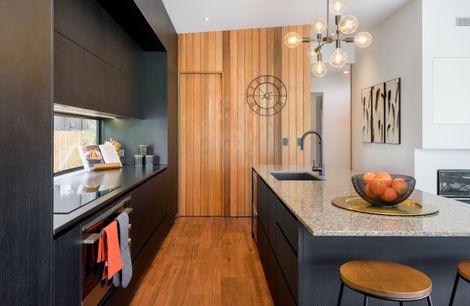 Black Grained Cabinetry with Tongue and Groove Feature