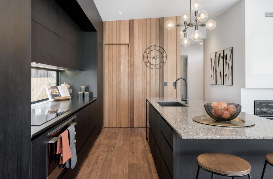 Black Grained Cabinetry with Tongue and Groove Feature