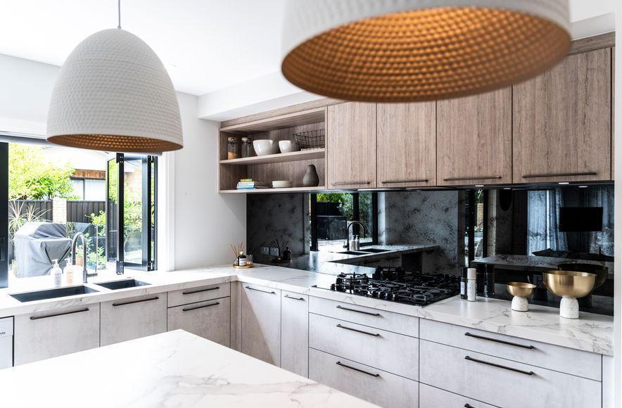 Grey Antique Splashback and Bar