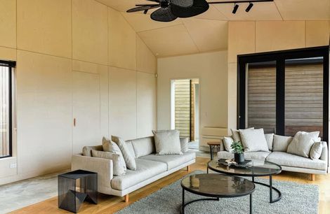 White-washed plywood for bach interior