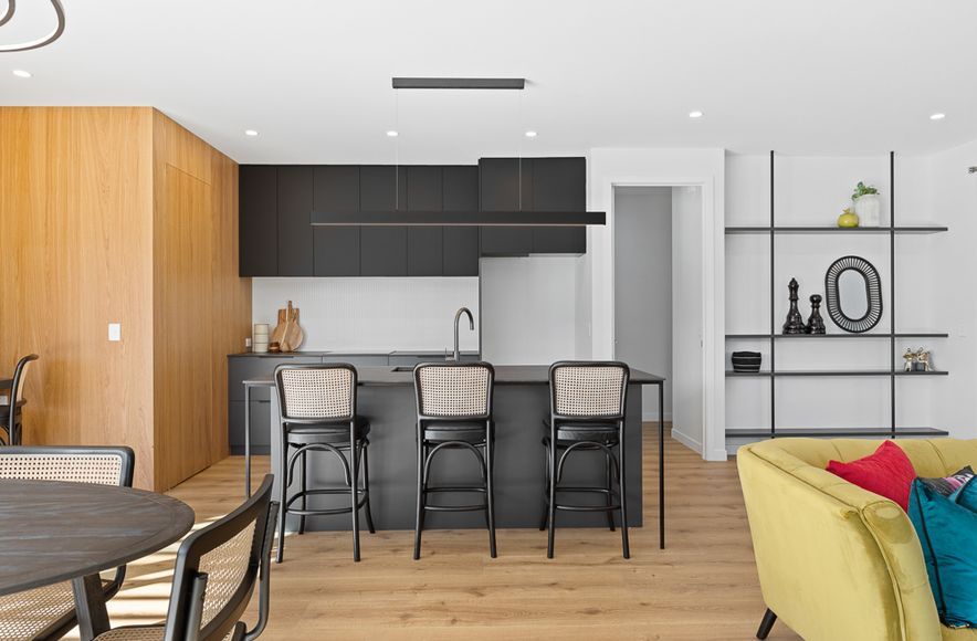 Black steel Kitchen Island with Dekton + Oak