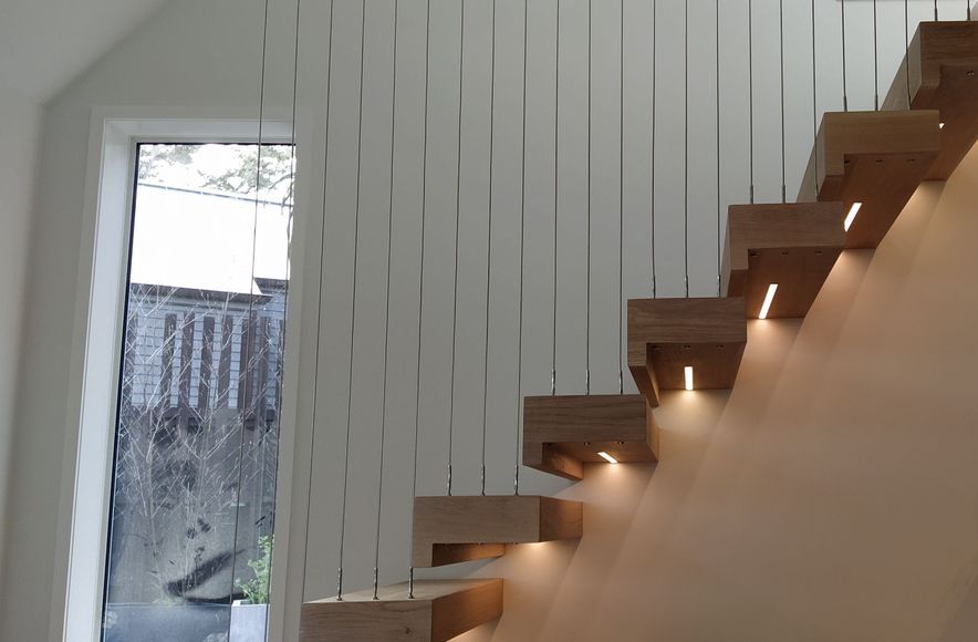 Floating stairs - residential wire balustrade infill