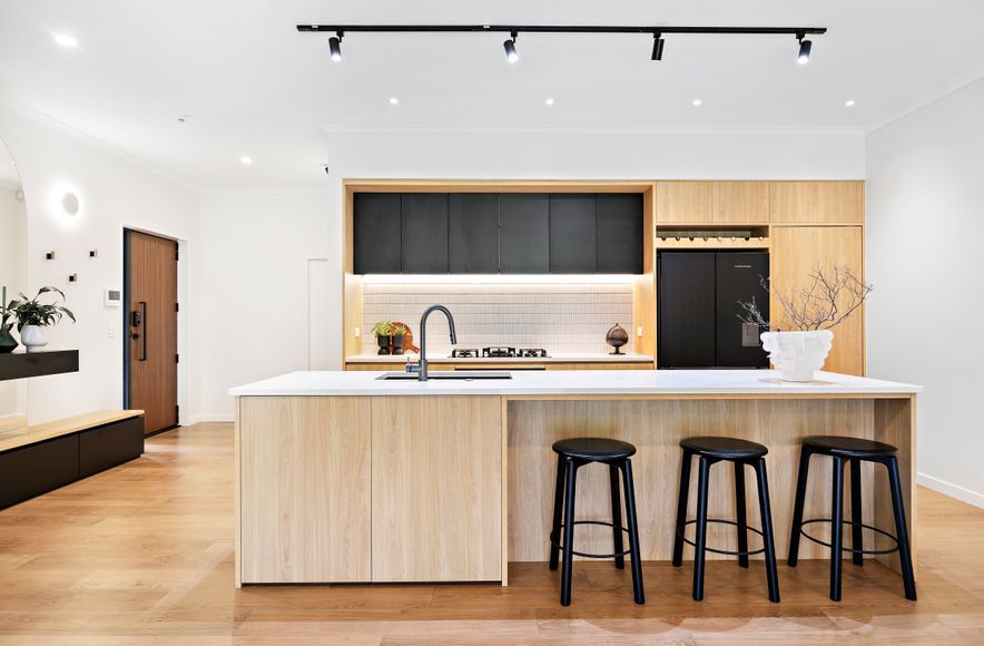 Oak + Black Melamine with Pocket Door