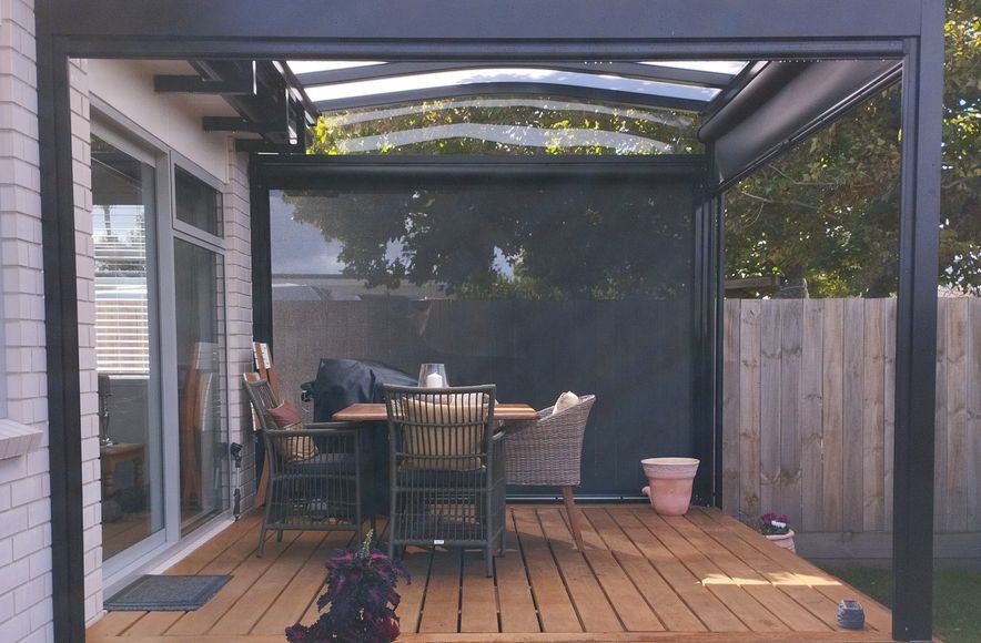 Gable Roof Canopy with Ziptrak® Outdoor Blinds in Orewa