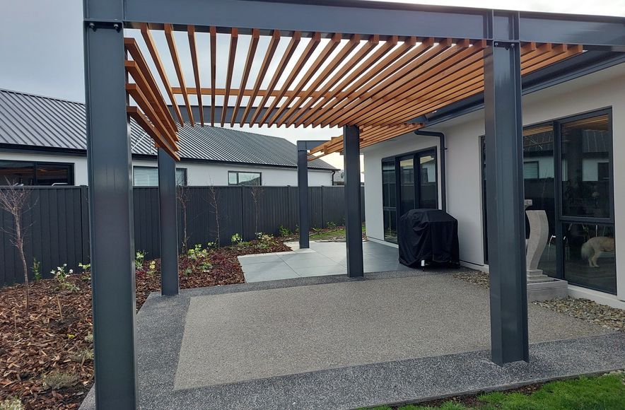 Pergola in urban setting balances light and shade
